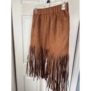 Relish No Less Womens Faux Suede Fringe Mini Skirt Cognac Brown Western Boho M